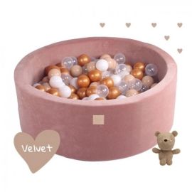 Piscina uscata cu 250 de bile (Auriu, Alb, Transparent, Bej ) MeowBaby®, Teddy Bear, 90x30 cm, Catifea Bej