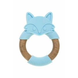 Bocioland - Jucarie de dentitie din silicon si lemn, Vulpe, Albastru
