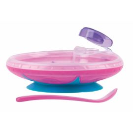 Bol, Nuby, Cu ventuza, rezervor si lingura, Pentru a mentine alimentele calde, Sigur pentru masina de spalat vase si microunde, 400 ml, 3 luni+, Pink