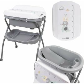 Cadita de baie cu hamac pentru nou nascut si masa de infasat, Cu roti, Cu suport metalic, Conform cu standardul european de securitate EN 12221-1:2008+A1:2013, EN 17072:2018, FreeON, Elephant