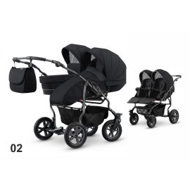 Carucior pentru doi copii Mikado GOLDSTAR 0+1 (T01-02) Negru/Cadru Grafit