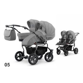Carucior pentru doi copii Mikado GOLDSTAR 0+1 (T01-05) Gri/Cadru Grafit