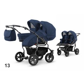 Carucior pentru doi copii Mikado GOLDSTAR 0+1 (T01-13) Albastru/Cadru Grafit