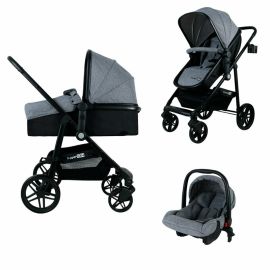 Carucior transformabil 3 in 1, Trio Easy, Cu parte sport transformabila in landou, scoica auto, husa picioare, geanta mamici si accesorii, FreeON, Light grey