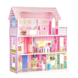 Casuta de papusi din lemn cu mobilier Ecotoys F0373