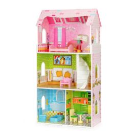 Casuta de papusi inalta din lemn cu mobilier Ecotoys W08123