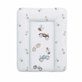 Ceba Baby - Saltea de infasat moale Retro Cars, Fara ftalati, 70 x 50 cm, Alb/Bej