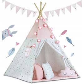 Cort de joaca pentru copii cu ghirlanda si lumini Ricokids 120 x 120 x 165 cm - Roz