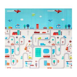 Covoras educational, Lionelo, Salma, Cu doua fete, Model traseu de circulatie, Textura antiderapanta, Impermeabil, Pliabil, Din spuma, Fara BPA, 180x200 cm, 0 luni+, Multicolor