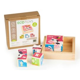 Cuburi educationale din lemn tip puzzle zoo Ecotoys MA443