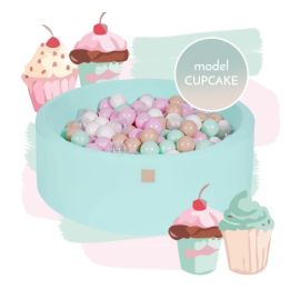 Piscina uscata cu 250 de bile (Alb, Mint, Bej, Roz pastel, Transparent) MeowBaby®, Cupcake, 90x30 cm, Mint