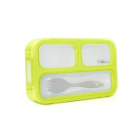 Cutie pentru pranz, Bento, Cu furculita, Cu trei compartimente, BPA Free, Bbluv, Lime