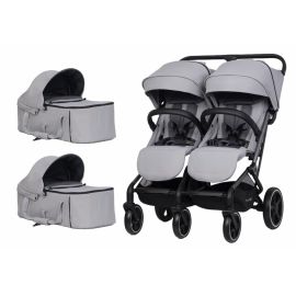 Carucior de gemeni 2 in 1 cu landouri textile EasyGo Echo, omologat EN1888, Cloud Gray