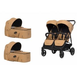 Carucior de gemeni 2 in 1 cu landouri Euro Cart Doblo 0 luni+, Camel