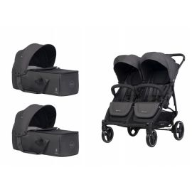 Carucior de gemeni 2 in 1 cu landouri Euro Cart Doblo, 0 luni+, Iron