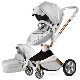 Carucior Copii Hot Mom 360 Gri 2 in 1, varsta 0 si 3 ani, Cadru, Landou, Modul Sport si Accesorii