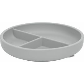 Farfurie compartimentata, FreeON, Rotunda, Cu ventuza si 3 compartimente, Silicon, Fara BPA, Diametru 18 cm, Inaltime 4 cm, 6-36 luni, Grey
