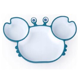 Farfurie, Giligums, Crab Premium, Cu 3 compartimente, Cu ventuza, Din silicon, Fara BPA, 6 luni+, Alb/Turcoaz