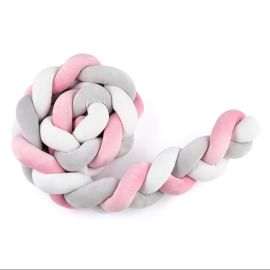 Feedo - Protectie laterala pentru patut, Bumper impletit, Design modern, Lungime 180 cm, Roz