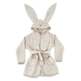 Halat de baie, Qmini, Cu urechi, S, 6 - 24 luni, Moale, Cu buzunare, Cu cordon, Din tricot termo-terry din bambus, Materiale certificate Oeko Tex Standard 100, Beige