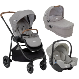 Joie - Carucior pentru copii multifunctional 3 in 1 Versatrax Gray/Pebble (Carucior Versatrax Gray Flannel+ Landou Ramble Gray Flannel + Scoica Gemm Pebble)