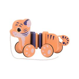 Joueco - Jucarie de tras tigru, Colectia The Wildies Family, Din lemn certificat FSC, 26 x 10 x 15 cm, 12 luni+, Multicolor