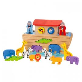 Jucarie din lemn educativa cu 16 figurine 'Arca lui Noe' Ecotoys PH05N001