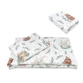 Lenjerie patut cu 3 piese, MimiNu, Cu cearceaf 120x60 cm, Pilota, Pernuta, Din bumbac certificat Oeko Tex Standard 100, Lulu Natural