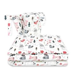 Lenjerie patut cu 3 piese, MimiNu, Pentru patut 120x60 cm, Cu protectie laterala, Din bumbac certificat Oeko Tex Standard 100, Design, Fox