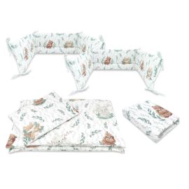 Lenjerie patut cu 5 piese, MimiNu, Cu cearceaf 120x60 cm, Pilota, Pernuta, 2 aparatori, Din bumbac certificat Oeko Tex Standard 100, Lulu Natural