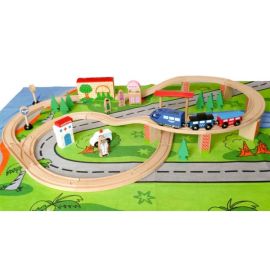 Linie de tren din lemn ECOTOYS HJD93949 , 50 de piese