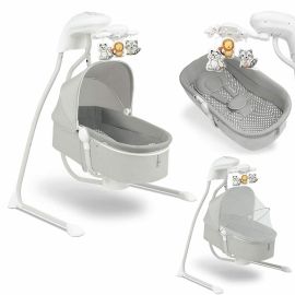 Lionelo - Balansoar electric, Leagan si sezlong pentru bebelusi, Henny, 3 in 1, Cu functie de inclinare,10 melodii, Carusel, Port USB, Plasa de tantari, Gri Deschis