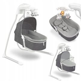 Lionelo - Balansoar electric, Leagan si sezlong pentru bebelusi, Henny, 3 in 1, Cu functie de inclinare,10 melodii, Carusel, Port USB, Plasa de tantari, Gri Inchis
