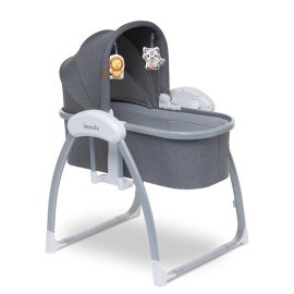 Lionelo - Pat multifunctional Figgy, 2 in 1, Cu functie de leganare, 12 Melodii, 5 viteze de leganare, Cu timer si telecomanda, Gri