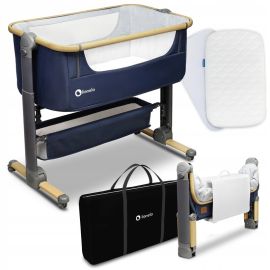 Lionelo - Patut co-sleeper Timon Pliabil, 3 in 1, Cu setare unghiulara, Reglabil in 6 pozitii pe inaltime, Din Aluminiu, 90x50 cm, Albastru