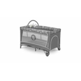Lionelo - Patut pliant cu doua nivele Flower , Cu arcada, Geanta transport, Masuta de infasat, Bara cu jucarii, Fereastra laterala, 120x60 cm, Conform cu standardele europeane de securitate EN 716 si EN12221, Gri