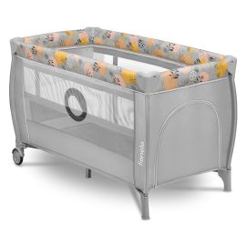 Lionelo - Patut pliant cu doua nivele, Stefi Plus, Cu intrare laterala cu fermoar, 2 roti, 120 x 60 cm, Conform cu standardul european de securitate EN 716, Roz/Galben