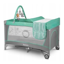 Lionelo - Patut pliant cu nivel suplimentar si arcada, Flower, Gri/ Turquoise