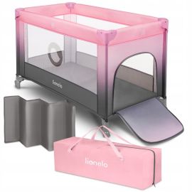 Lionelo - Patut pliant cu un nivel Stefi, Cu intrare laterala cu fermoar, 2 roti, 120x60 cm, Roz Ombre