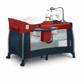 Lionelo - Patut pliant Thomi, 120 x 60 cm, nivel intermediar, carusel, masuta de infasat, Burgundy Blue