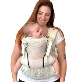 Marsupiu bebe, BBluv, EvoAir, Ergonomic, Ultra-versatil, Cu 8 pozitii de purtare, Usor de utilizat, Cu sistem de ventilatie, Pana la 30 kg, 3 luni+, Beige
