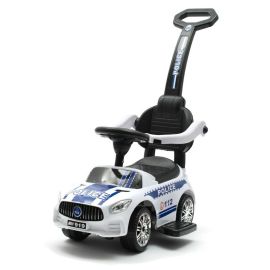 Masinuta de impins Police, Cu maner de impins detasabil, Cu protectii laterale, Cu melodii si claxon, Cu suport jucarii sub sezut, Baby Mix