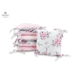 MimiNu - Aparatoare cu 6 pernute modulare, Cu doua fete, Cu fermoar, Cu husa detasabila si lavabila, Pentru patut 120X60 cm, Din bumbac 100% si tesatura pufoasa Minky, Minky Peonie Pink