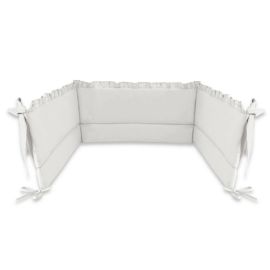 MimiNu - Aparatoare pentru patut 120x60 cm, Cu volanase, Din bumbac certificat Oeko Tex Standard 100, Cu inaltimea de 30 cm, Cu panglici, Colectia Royal,Grey