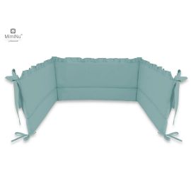 MimiNu - Aparatoare pentru patut 120x60 cm, Cu volanase, Din bumbac certificat Oeko Tex Standard 100, Cu inaltimea de 30 cm, Cu panglici, Colectia Royal, Nepal Green
