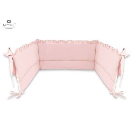 MimiNu - Aparatoare pentru patut 120x60 cm, Cu volanase, Din bumbac, Cu inaltimea de 30 cm, Cu panglici, Colectia Royal, Powder Pink