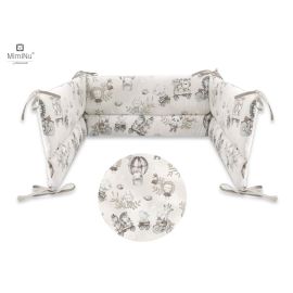MimiNu - Aparatoare pentru patut 120x60 cm, Din bumbac certificat Oeko Tex Standard 100, Cu inaltimea de 30 cm, Cu panglici, Design, Zoo on Bikes Beige