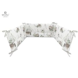 MimiNu - Aparatoare pentru patut 120x60 cm, Din bumbac, Cu inaltimea de 30 cm, Cu panglici, Australian Animals Beige