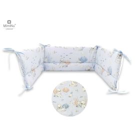 MimiNu - Aparatoare pentru patut 120x60 cm, Din bumbac, Cu inaltimea de 30 cm, Cu panglici, Design, Seal Blue
