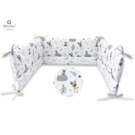 MimiNu - Aparatoare pentru patut 120x60 cm, Din bumbac, Cu inaltimea de 30 cm, Cu panglici, Forest friends Grey/Beige